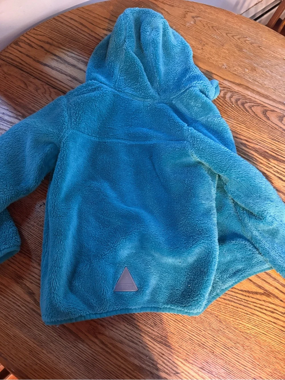 L.L. Bean Kids Teal Blue Hooded Fleece Jacket size 8 girls